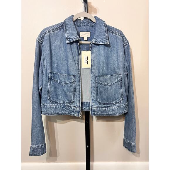 Universal Thread Co. Long Sleeve Zip Up Crop Denim Jean Jacket Blue Womens S NWT - Picture 3 of 8